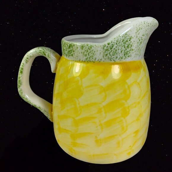 Panware Pitcher Studio Art Pottery Jug Yellow and Grapes 3.75”T 5.5”W - Picture 3 of 6
